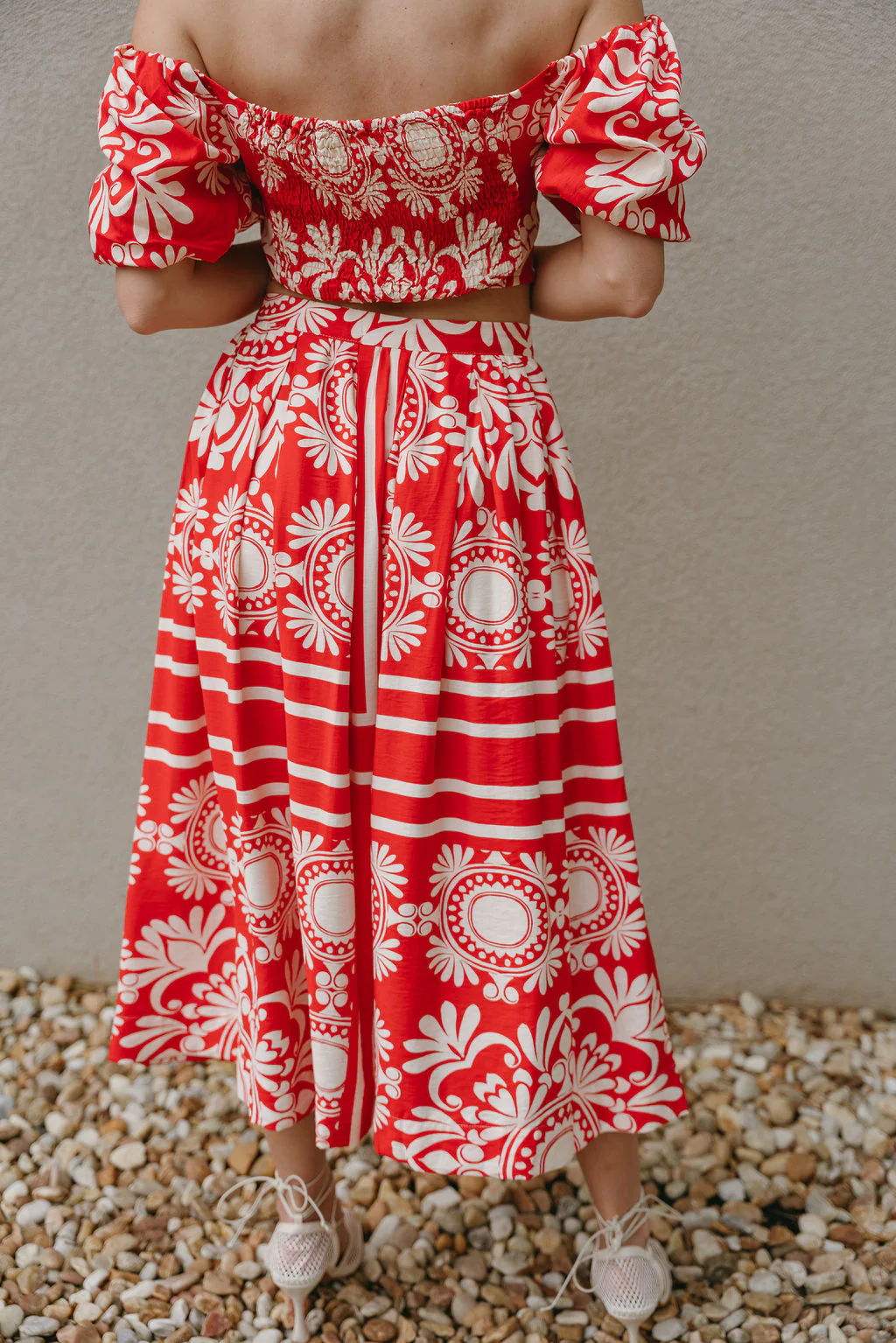 Kiara Red & Cream Floral Midi Skirt - Image 4