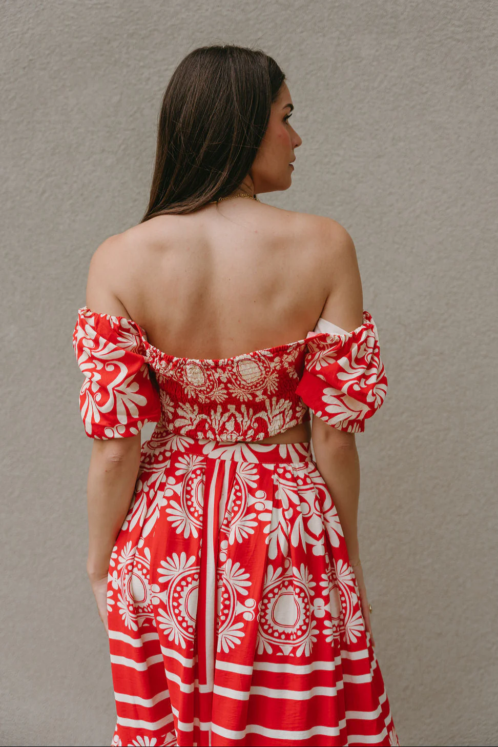 Kiara Red & Cream Floral Off-The-Shoulder Top - Image 4