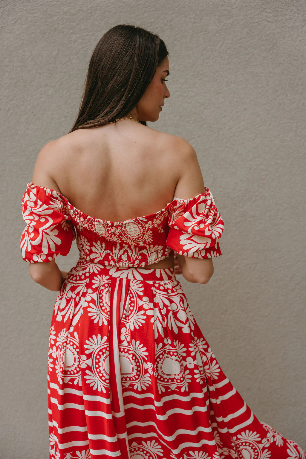 Kiara Red & Cream Floral Off-The-Shoulder Top - Image 5