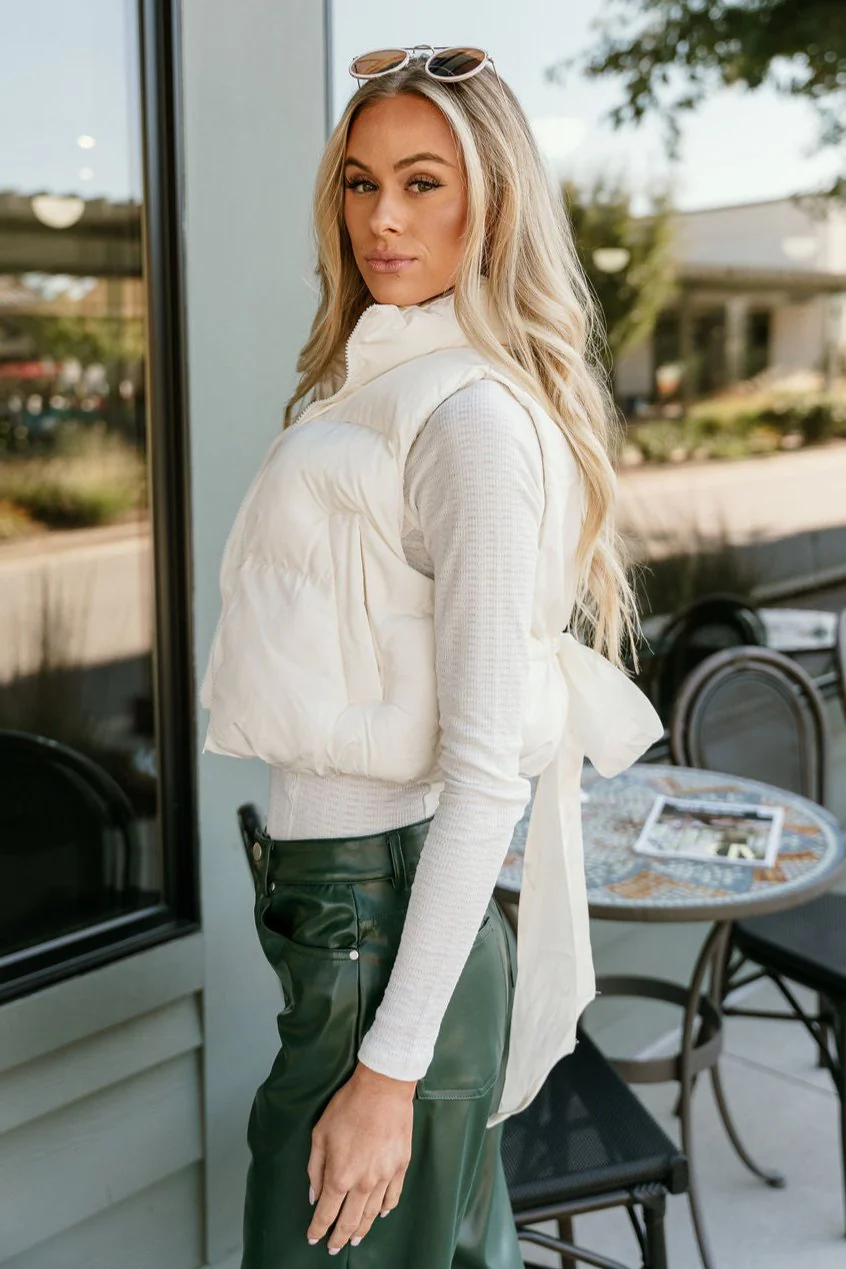 Kienna Bow Cream Cropped Puffer Vest - Image 5