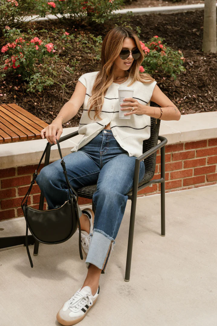 Kiera Cream & Black Striped Sleeveless Sweater - Image 2