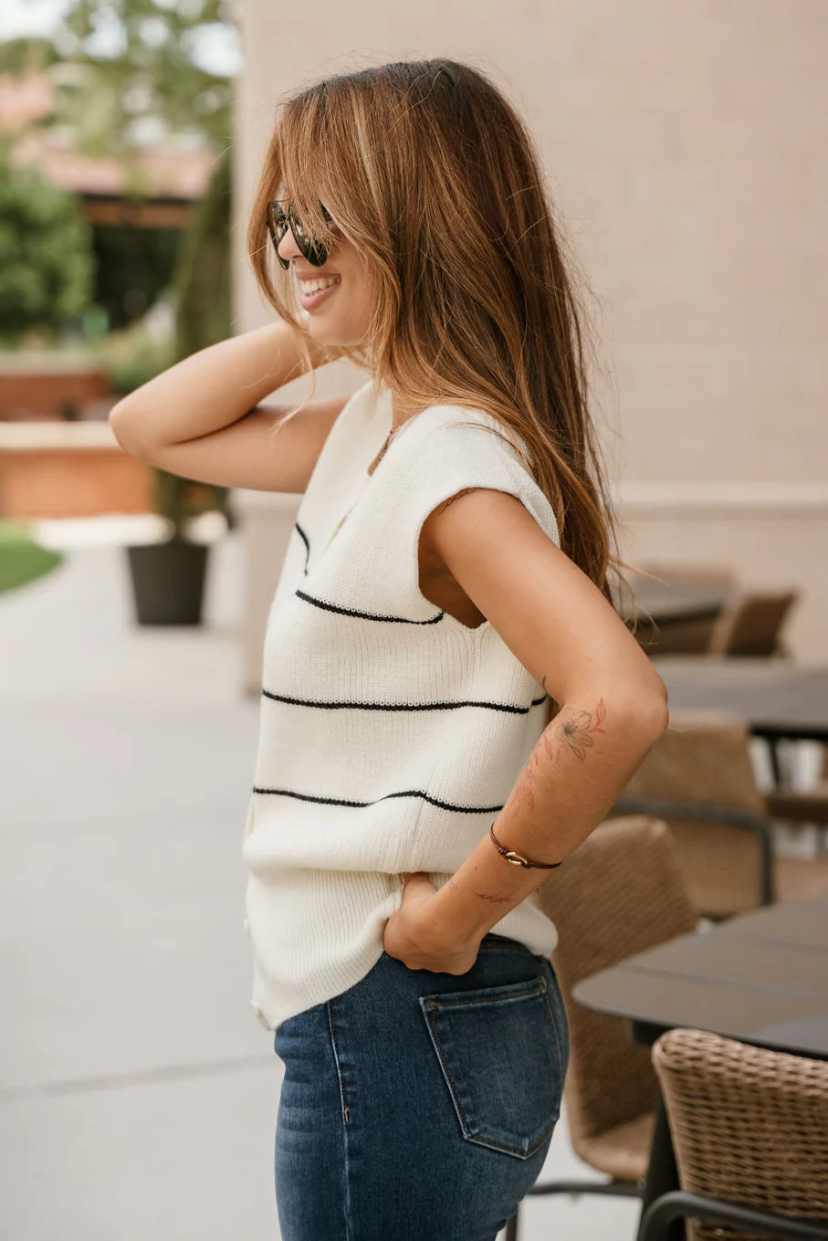Kiera Cream & Black Striped Sleeveless Sweater - Image 6