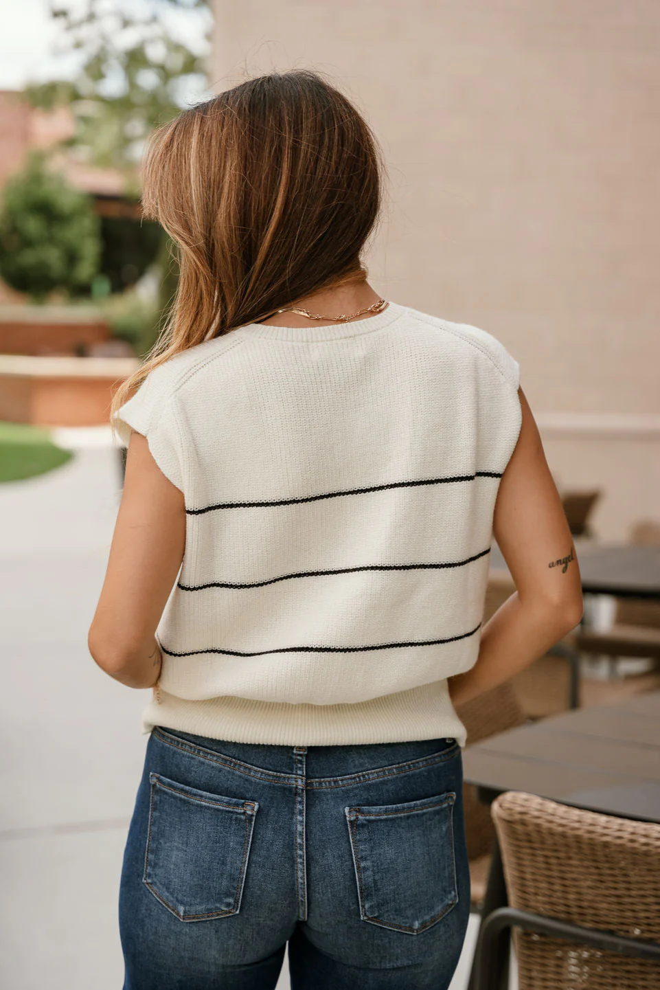 Kiera Cream & Black Striped Sleeveless Sweater - Image 7