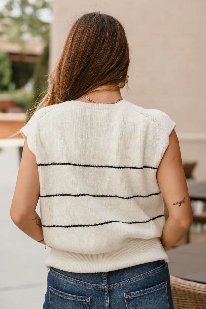 Kiera Cream & Black Striped Sleeveless Sweater - Image 8