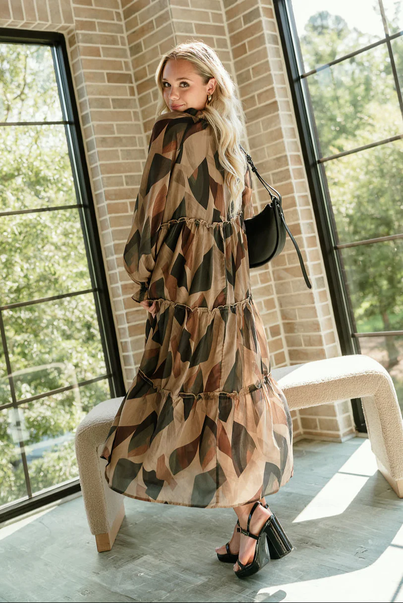 Kiley Black Multi Long Sleeve Midi Dress - Image 2