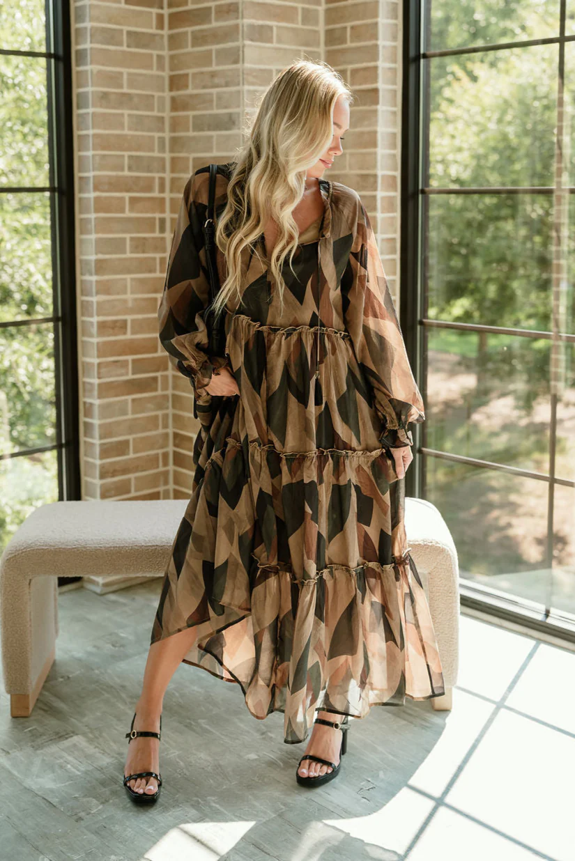 Kiley Black Multi Long Sleeve Midi Dress - Image 3