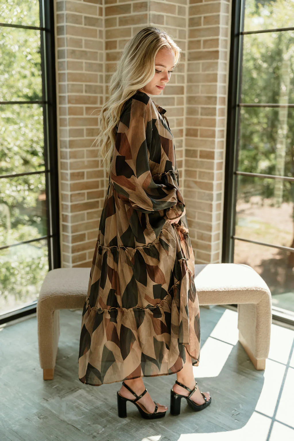 Kiley Black Multi Long Sleeve Midi Dress - Image 7