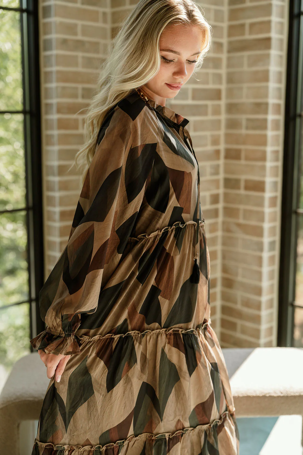 Kiley Black Multi Long Sleeve Midi Dress - Image 8