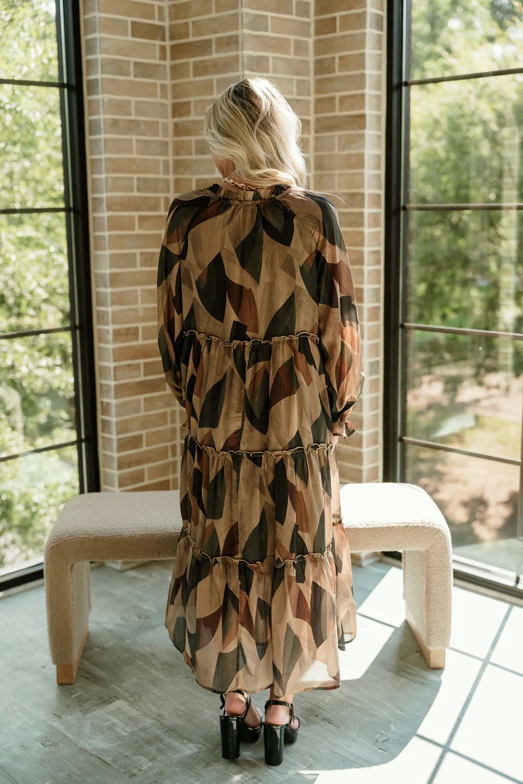 Kiley Black Multi Long Sleeve Midi Dress - Image 9