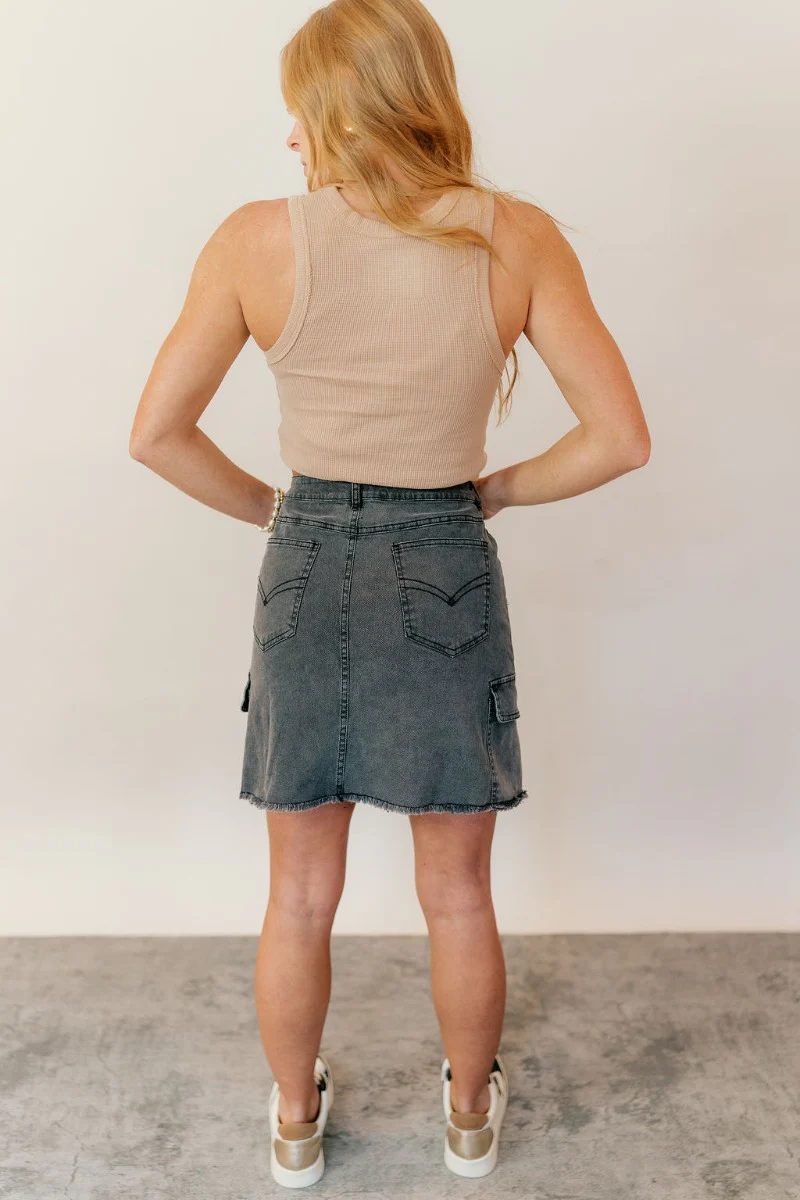 Kimber Black Denim Cargo Mini Skirt - Image 5