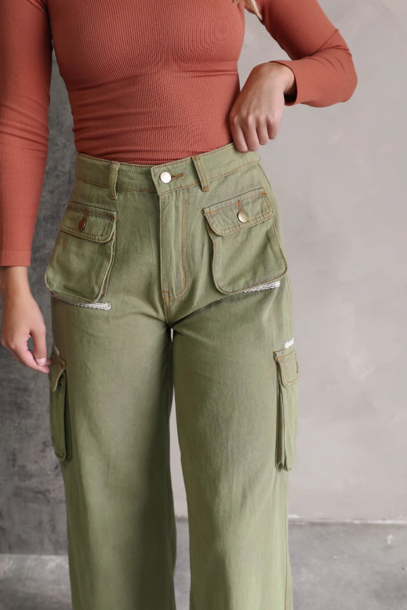 Kimberly Olive Wide Leg Cargo Pants - Image 3