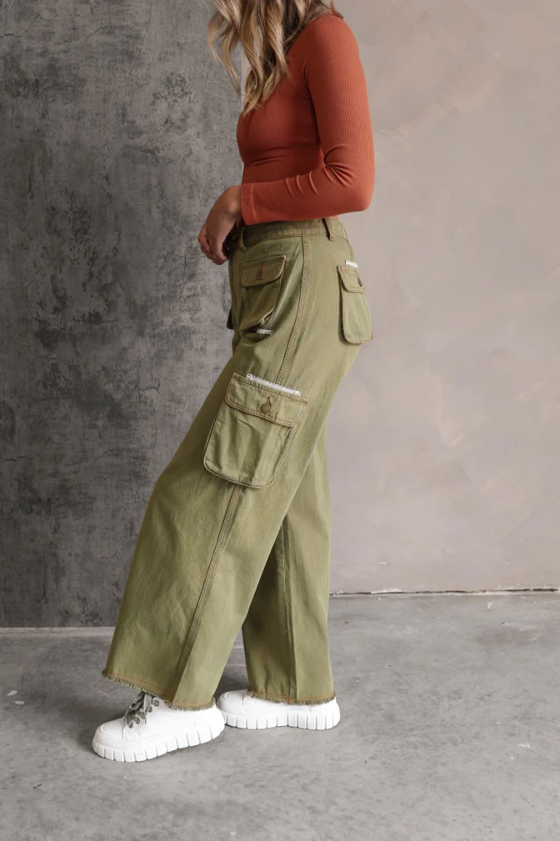 Kimberly Olive Wide Leg Cargo Pants - Image 4
