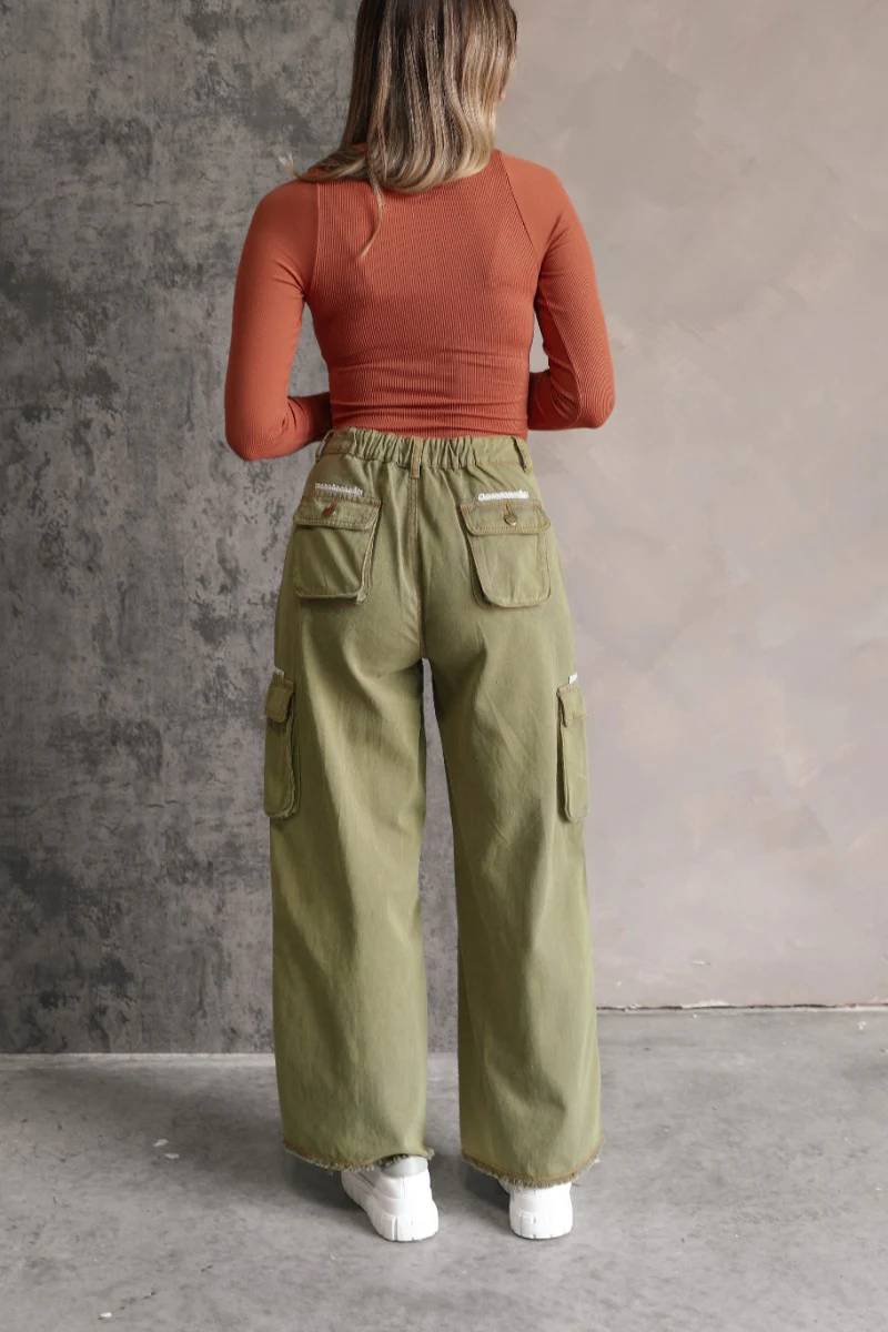 Kimberly Olive Wide Leg Cargo Pants - Image 5