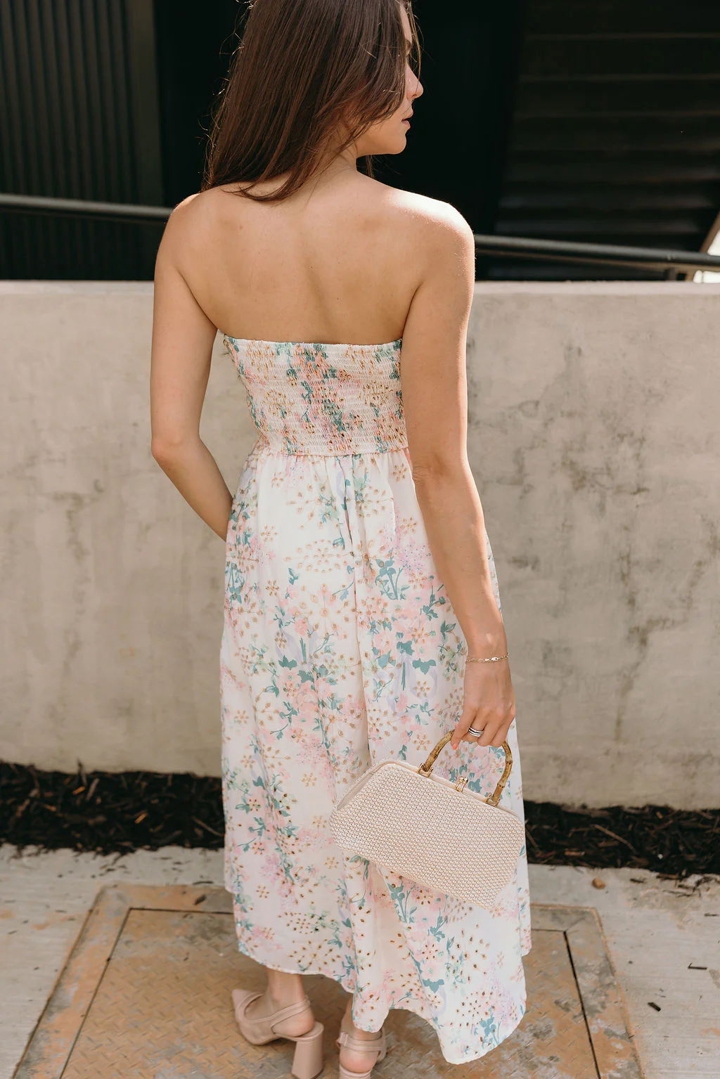 Kimmie Cream Floral Strapless Midi Dress - Image 10