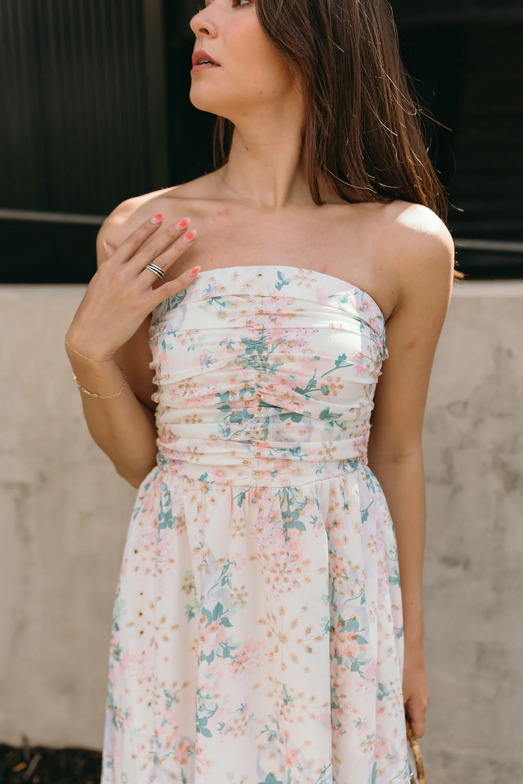 Kimmie Cream Floral Strapless Midi Dress - Image 4