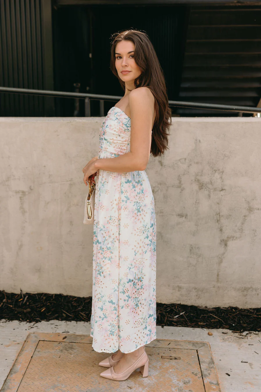 Kimmie Cream Floral Strapless Midi Dress - Image 7