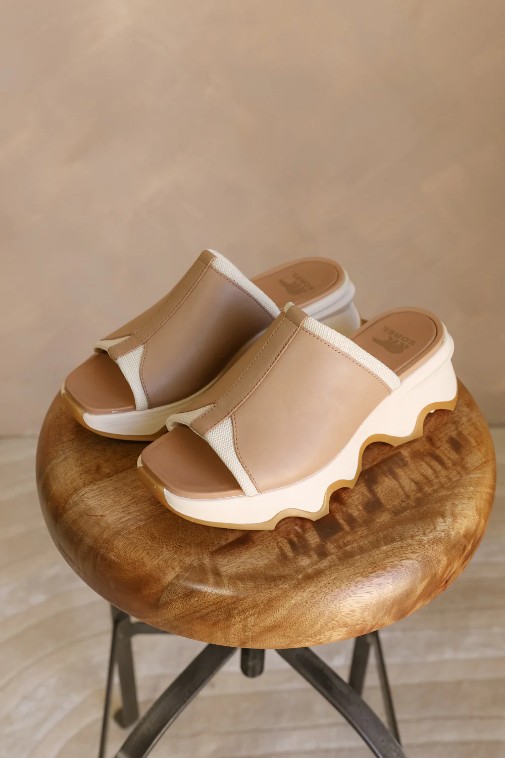 Kinetic Impact Slide High Wedge Sandal in Honest Beige & Honest White - Image 4