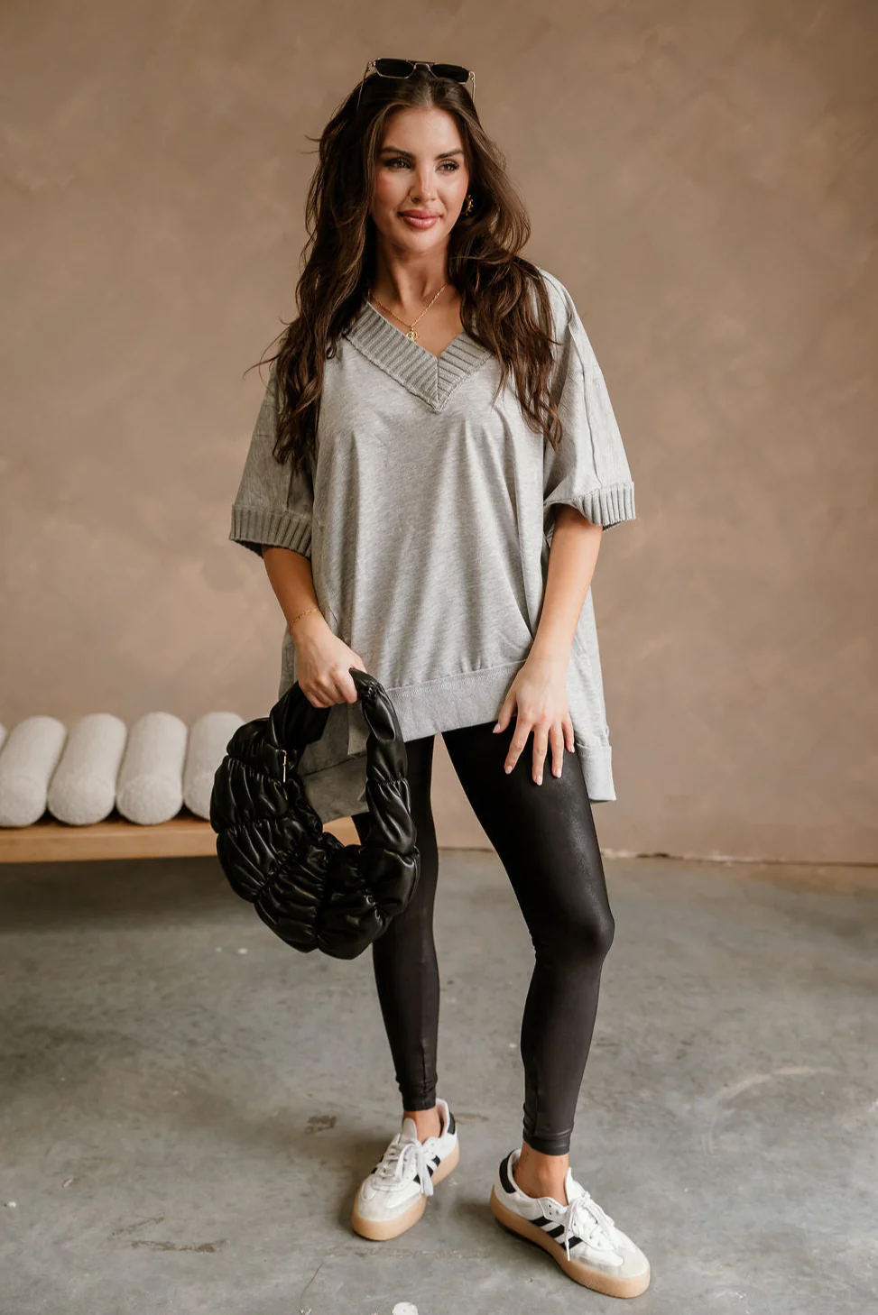 Kinsley Heather Grey Short Sleeve Top