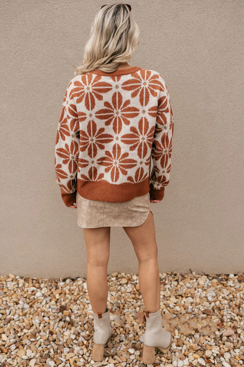 Kinsley Rust & Cream Floral Long Sleeve Sweater - Image 9