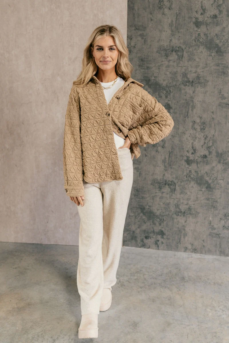 Kira Taupe Quilted Shacket - Image 2