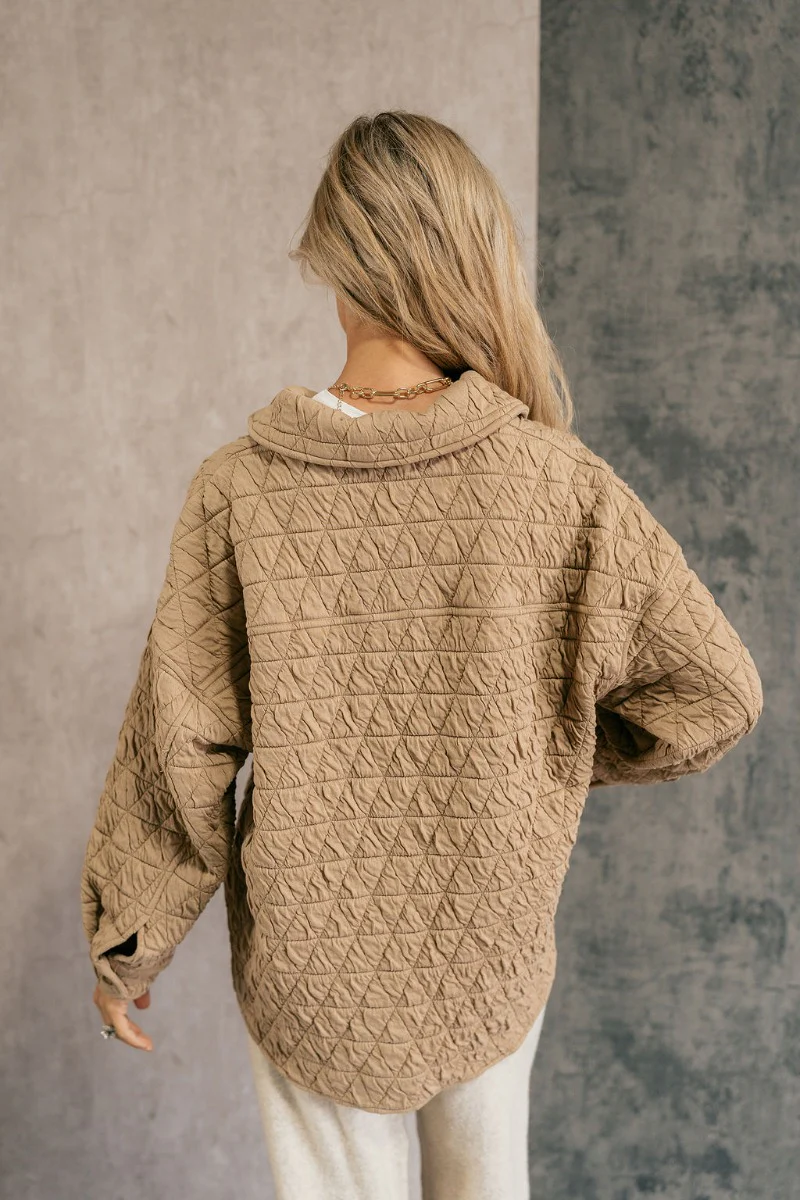 Kira Taupe Quilted Shacket - Image 5