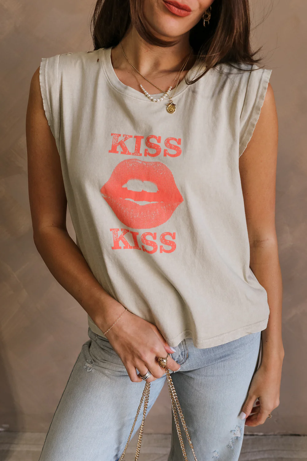 Kiss Stone Taupe Graphic Top