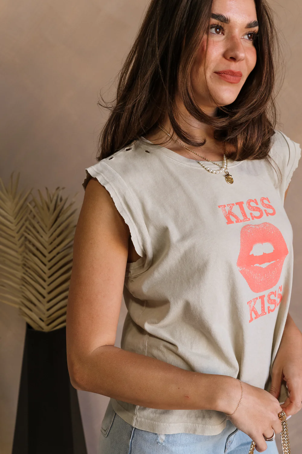 Kiss Stone Taupe Graphic Top - Image 5