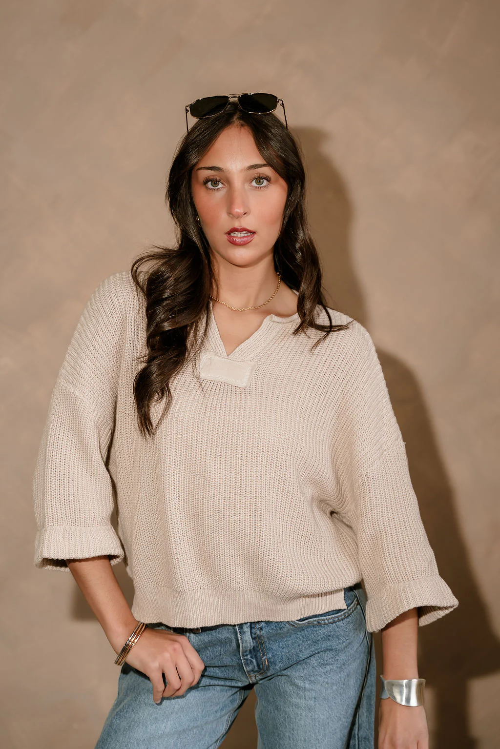 Kitt Beige 3/4 Sleeve Sweater - Image 2