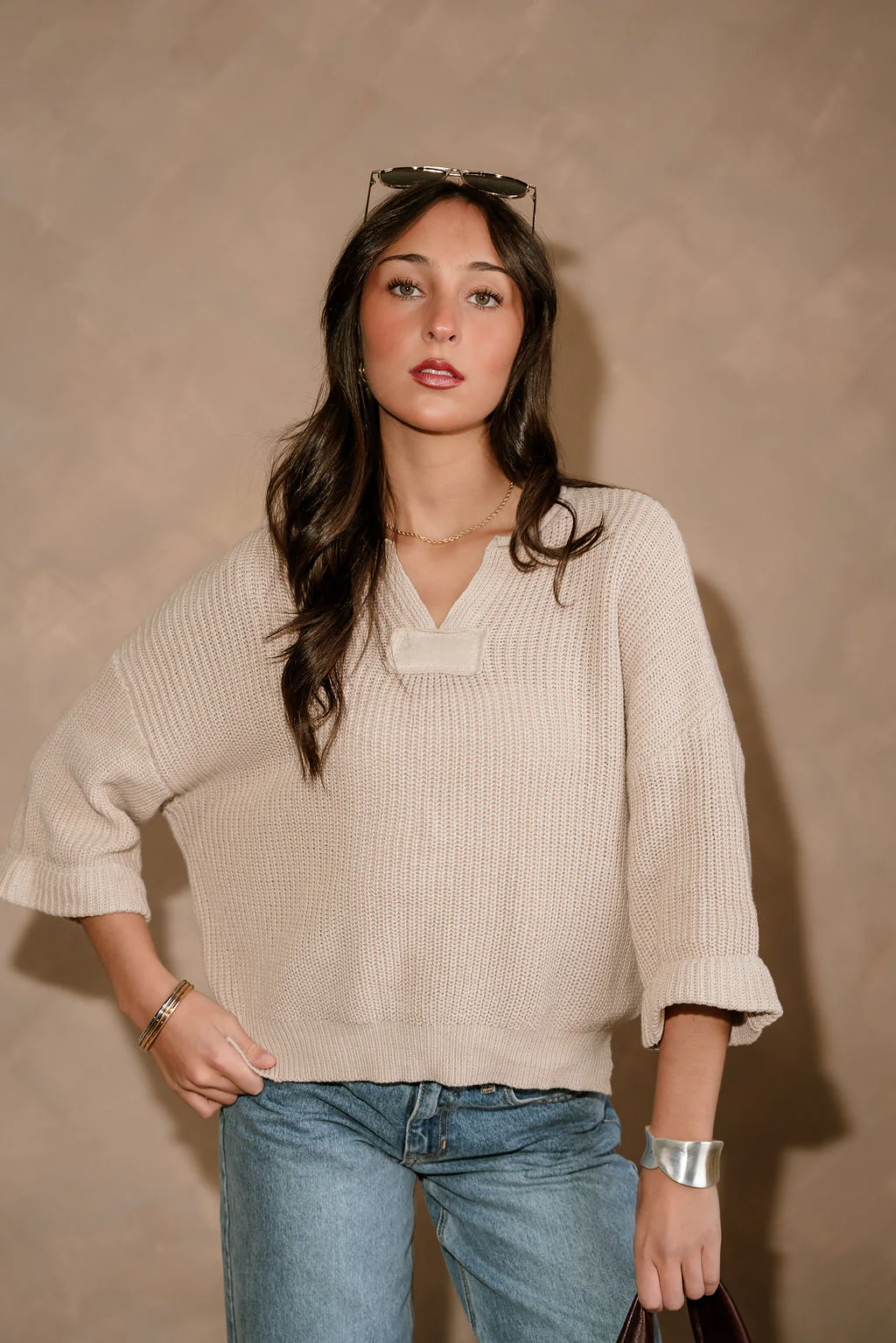 Kitt Beige 3/4 Sleeve Sweater - Image 3