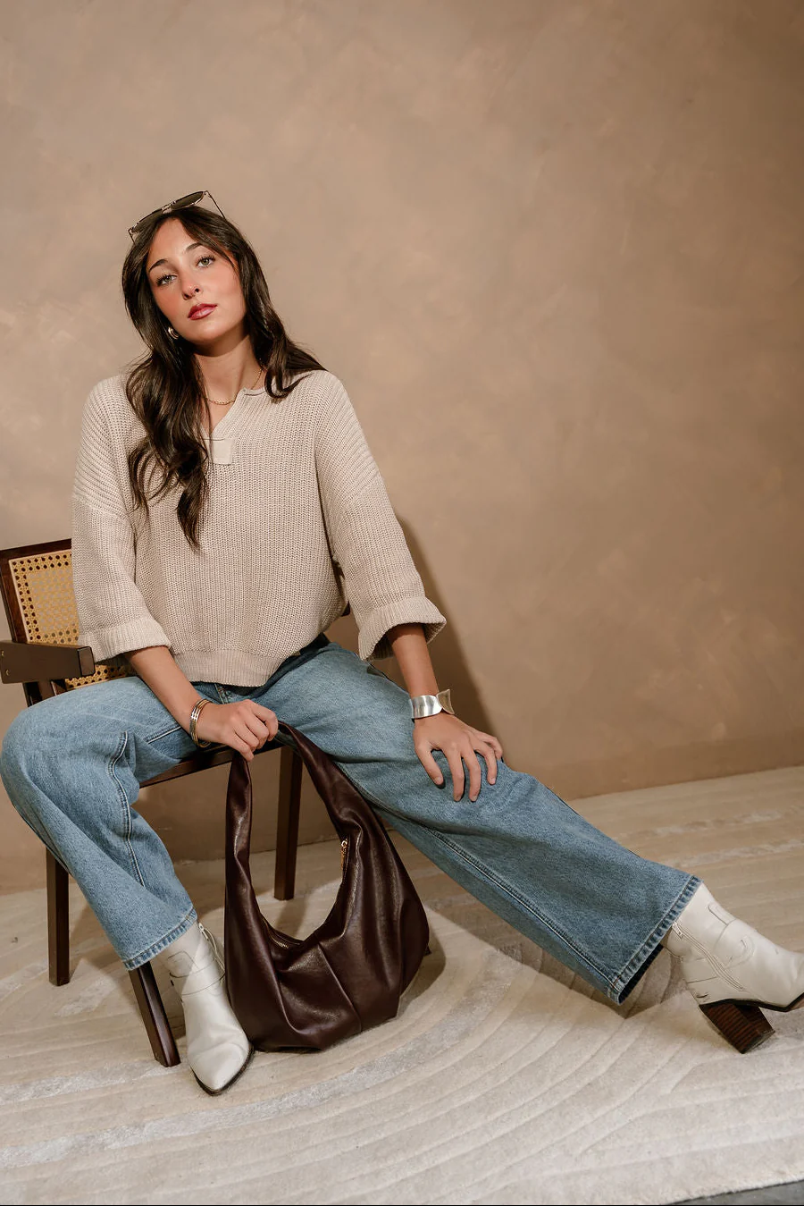 Kitt Beige 3/4 Sleeve Sweater - Image 4