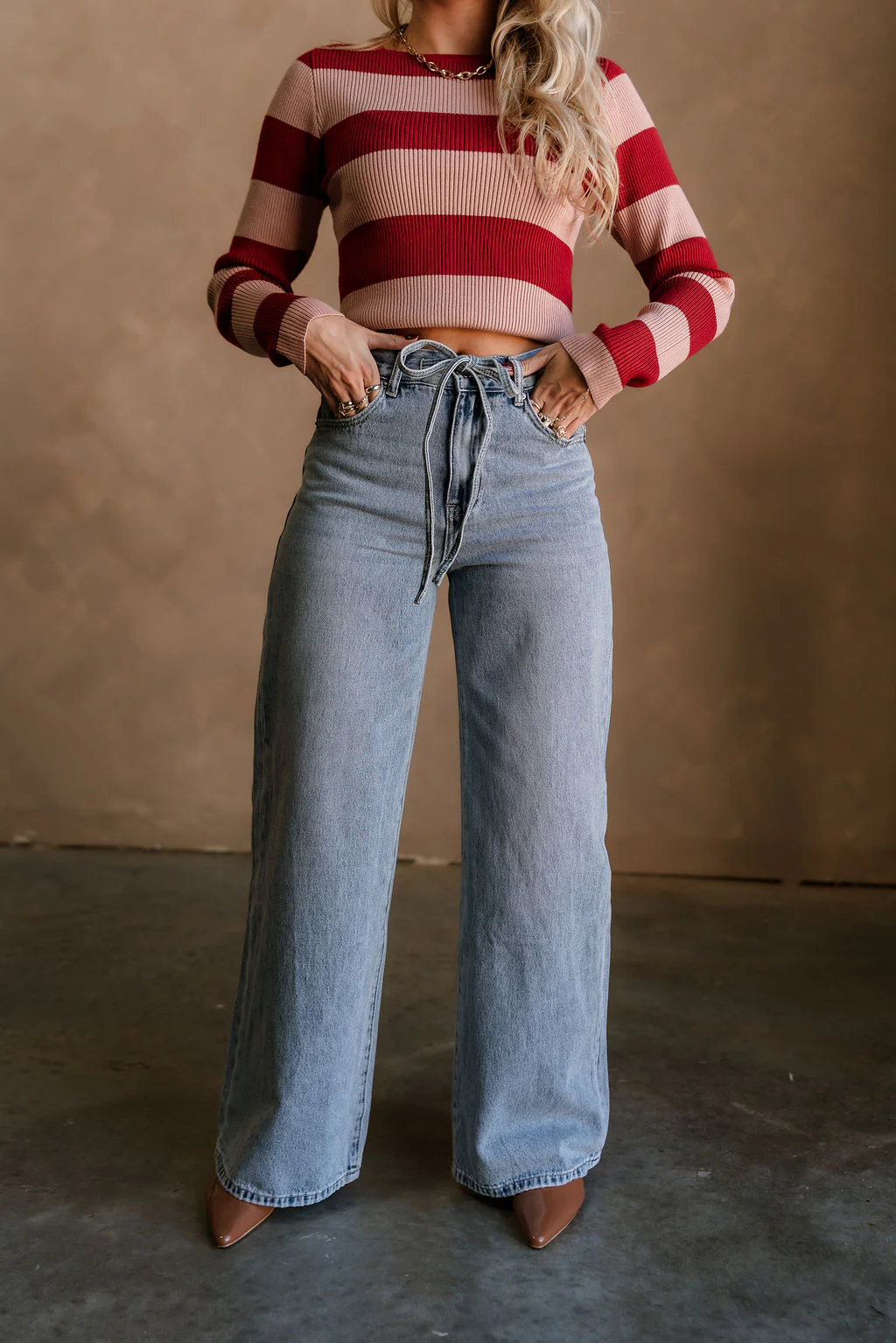 Kora Denim Drawstring Tie Wide Leg Jeans - Image 2
