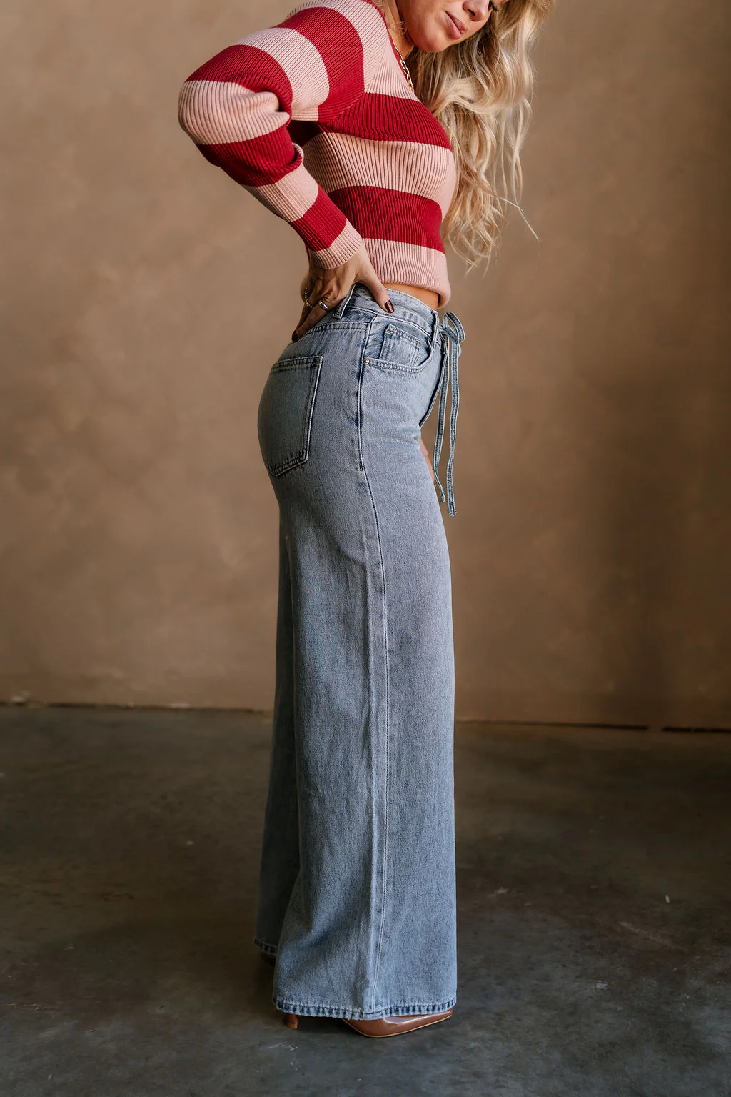 Kora Denim Drawstring Tie Wide Leg Jeans - Image 3