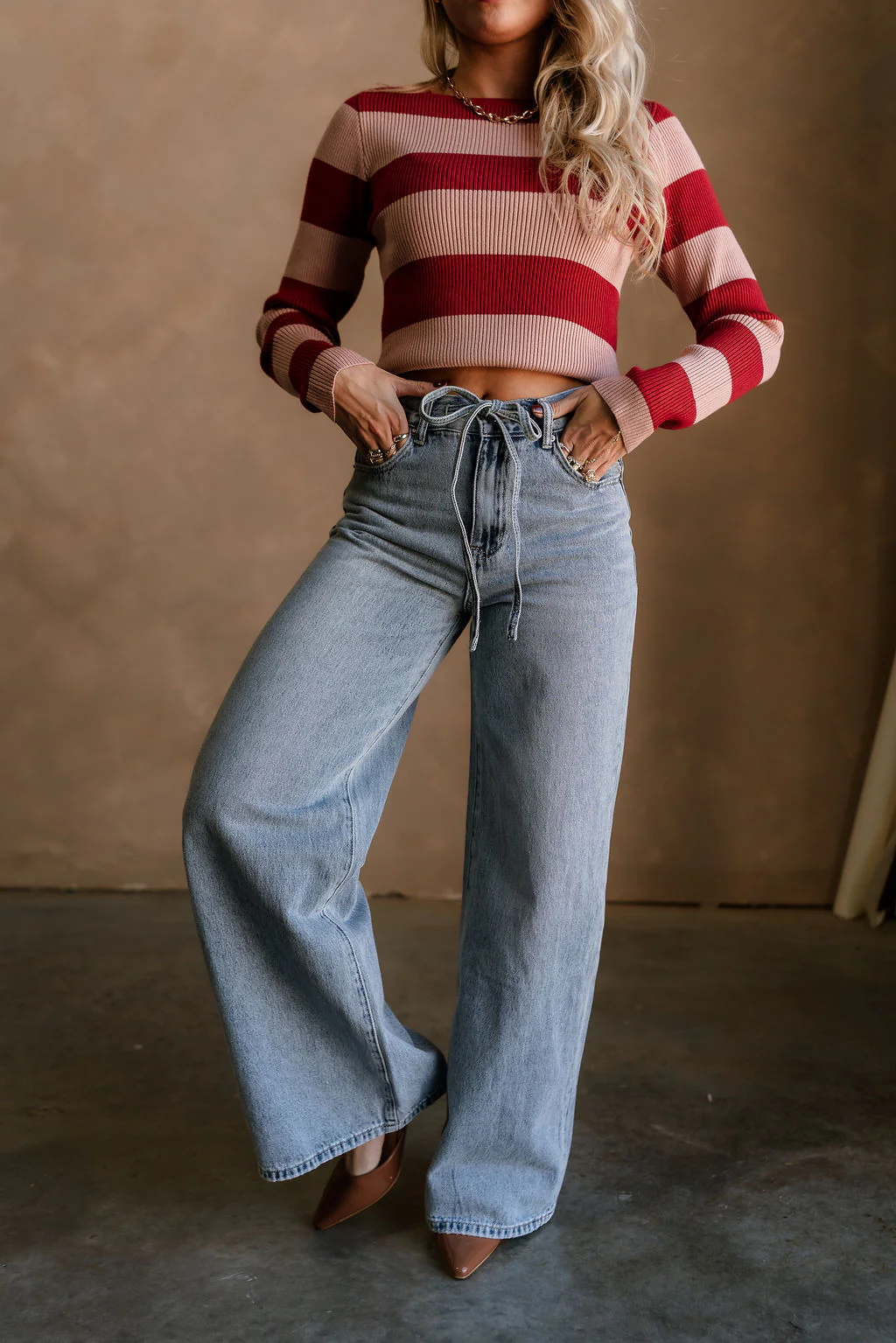 Kora Denim Drawstring Tie Wide Leg Jeans - Image 5