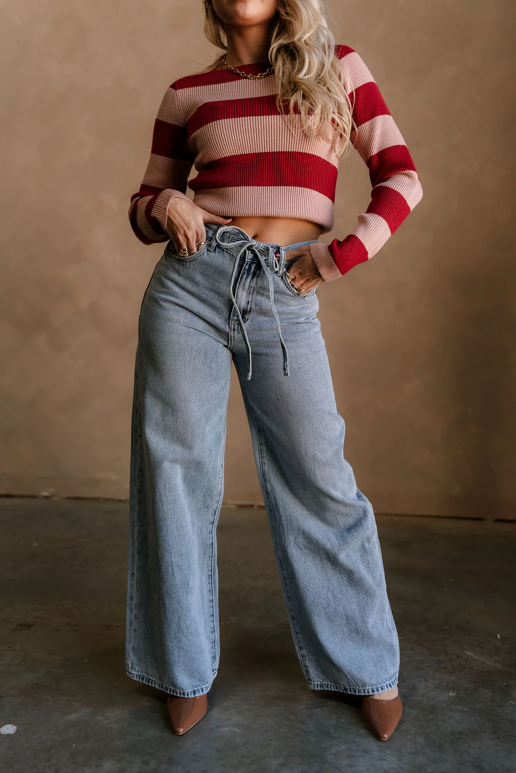 Kora Denim Drawstring Tie Wide Leg Jeans - Image 6
