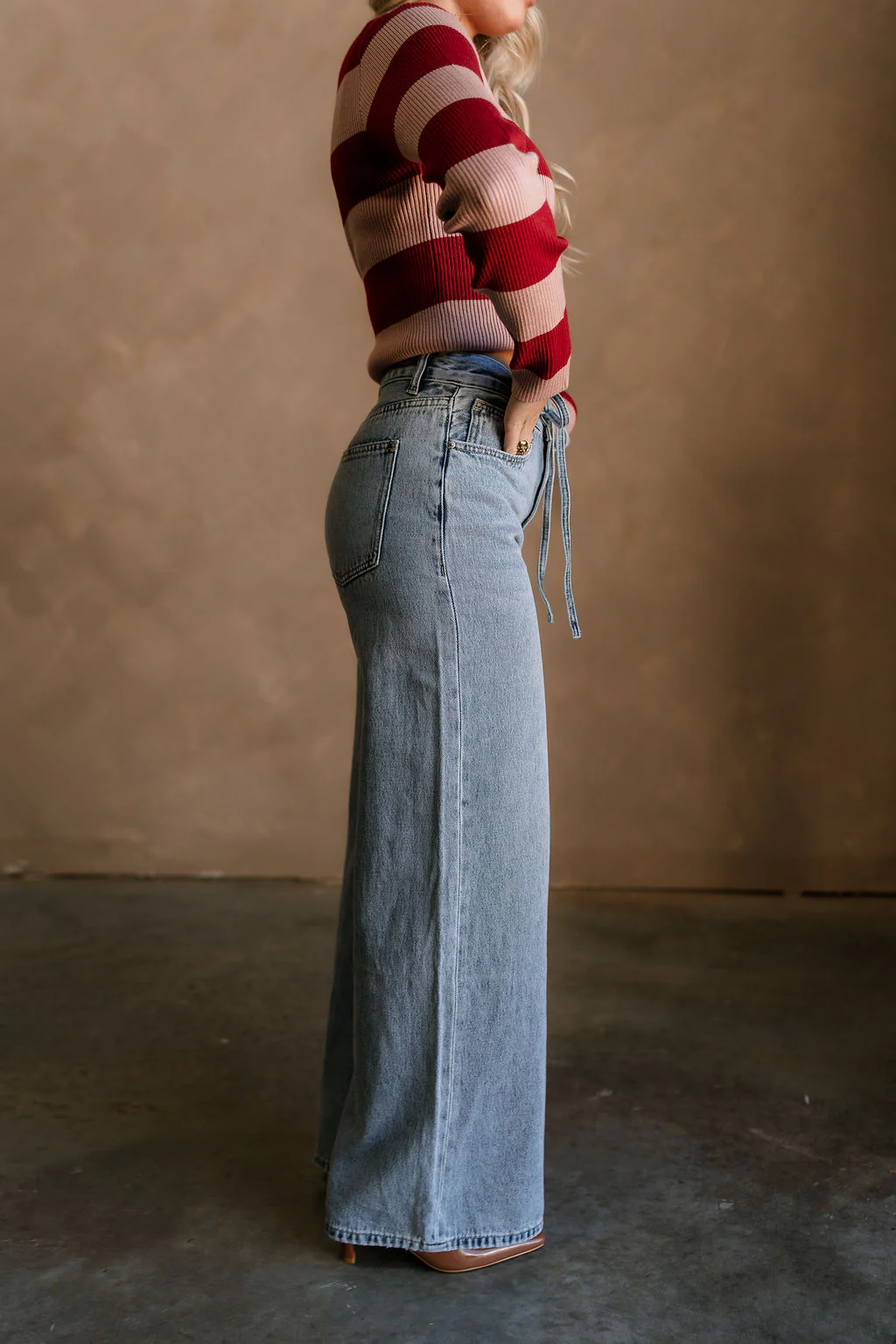 Kora Denim Drawstring Tie Wide Leg Jeans - Image 7
