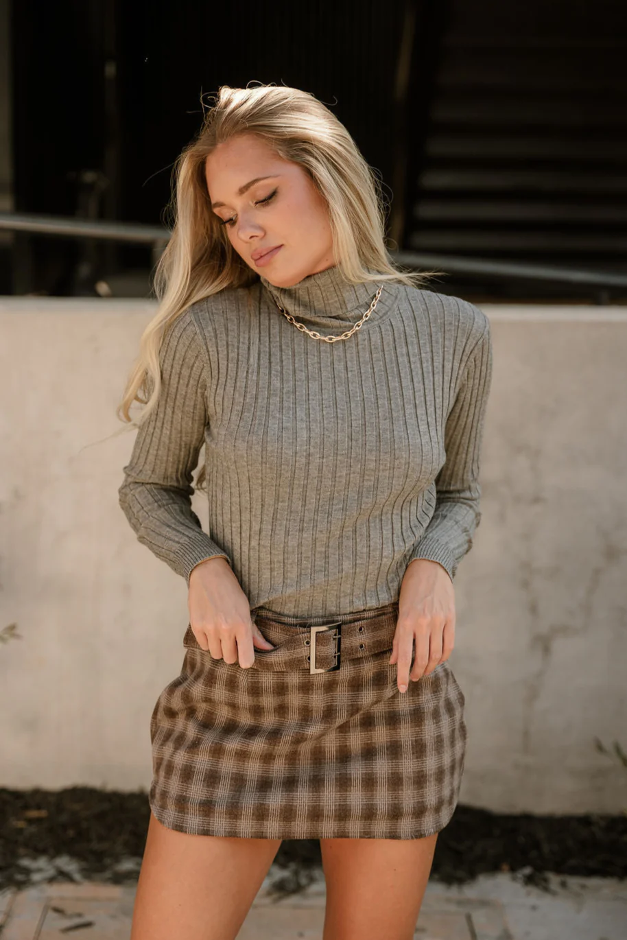Kora Heather Grey Ribbed Knit Top