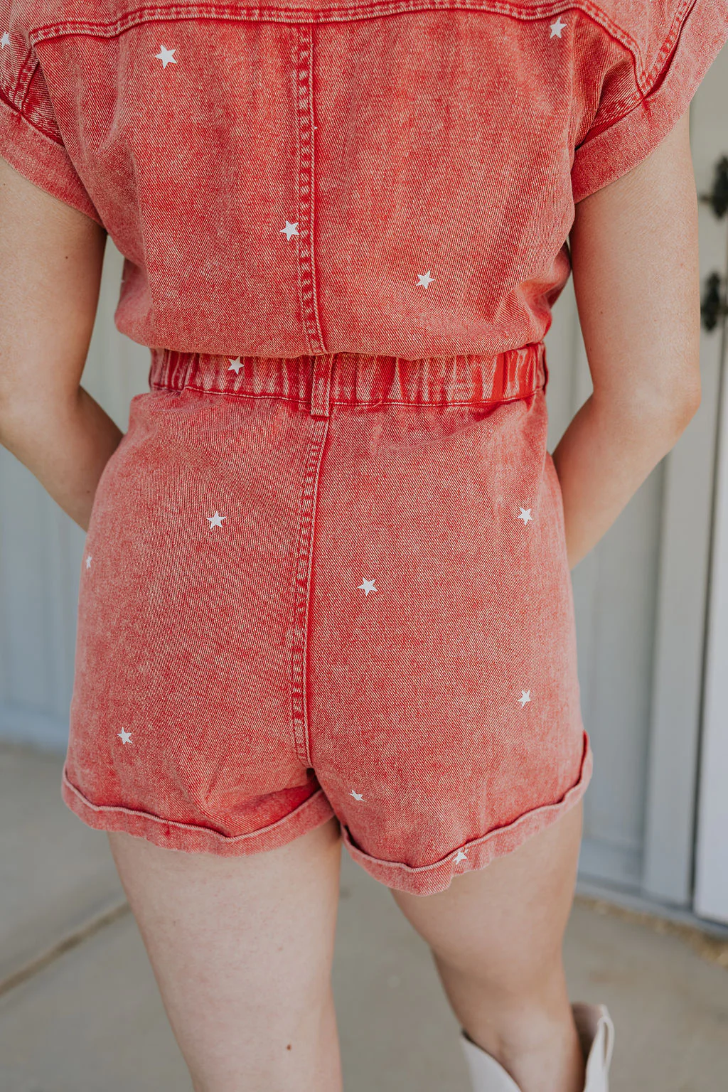 Krystal Washed Red Denim Star Romper - Image 6