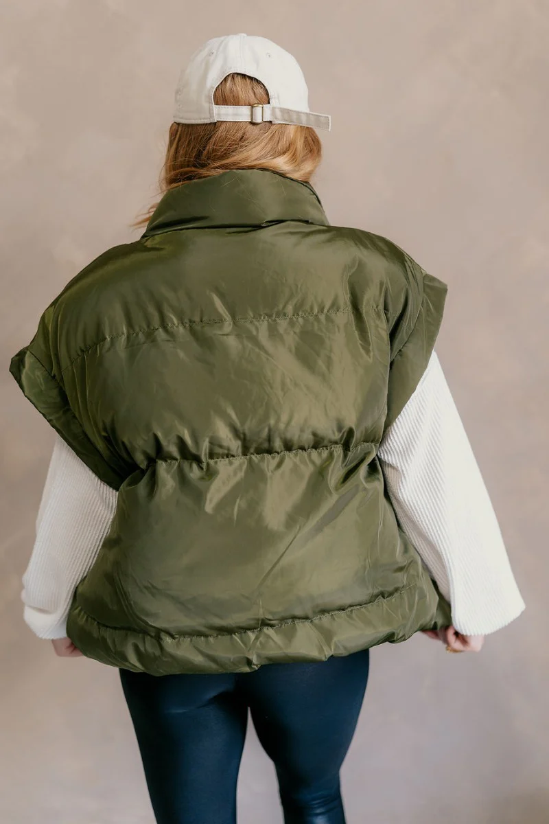 Big Sky Olive Green Oversized Puffer Vest - Image 6