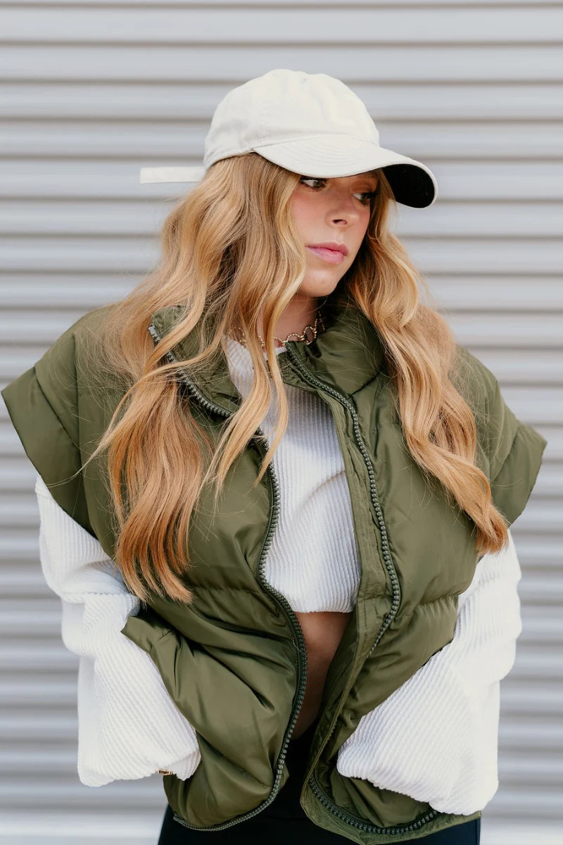 Big Sky Olive Green Oversized Puffer Vest - Image 8