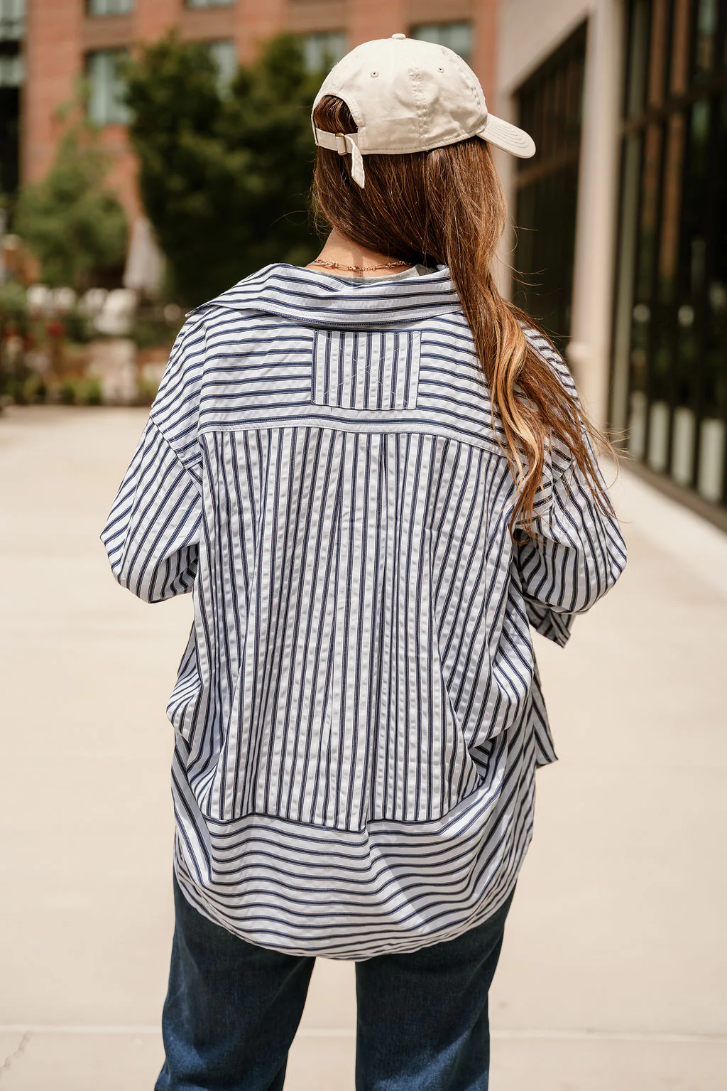 Kyla Blue Striped Long Sleeve Button-Up Top - Image 4