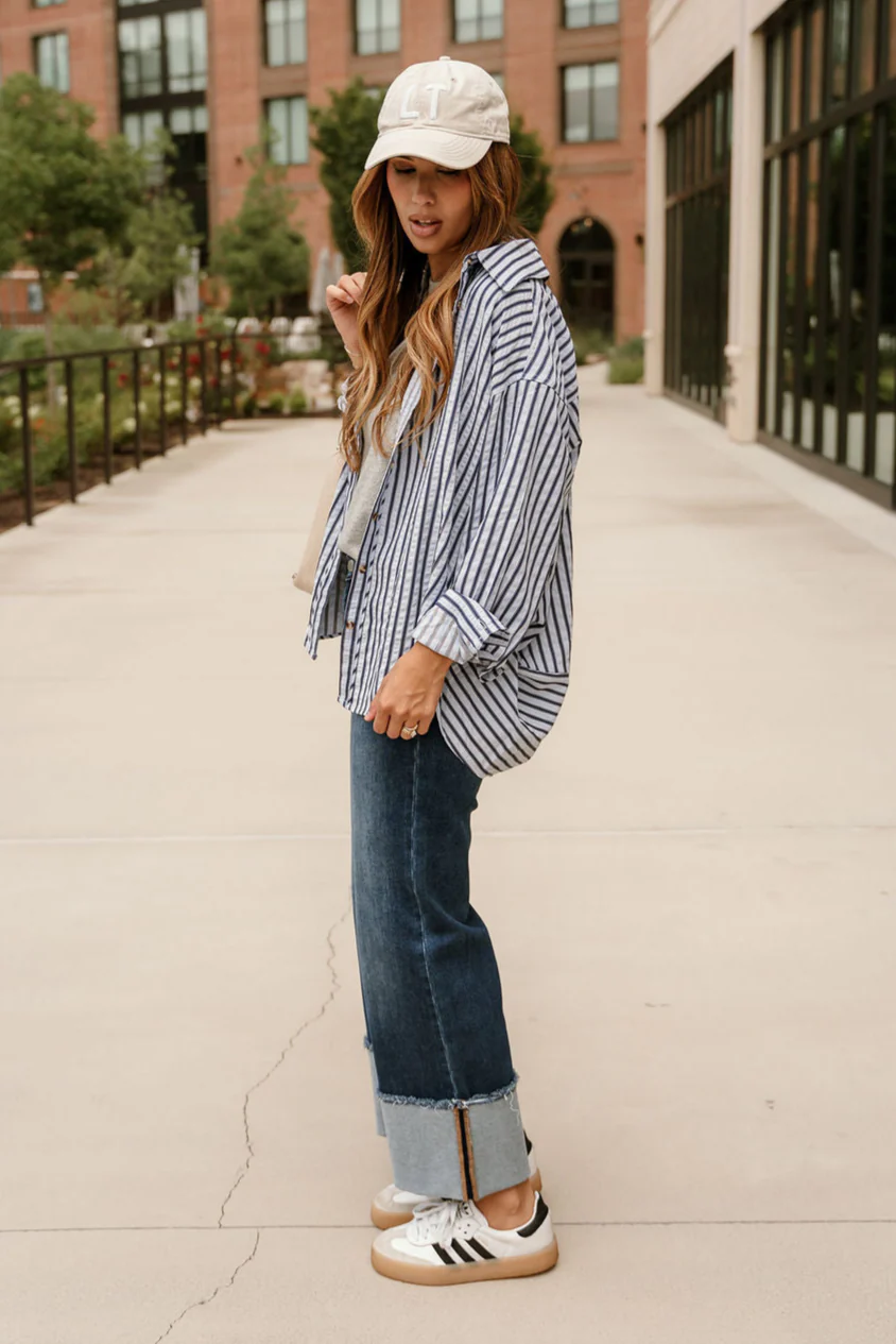 Kyla Blue Striped Long Sleeve Button-Up Top - Image 5