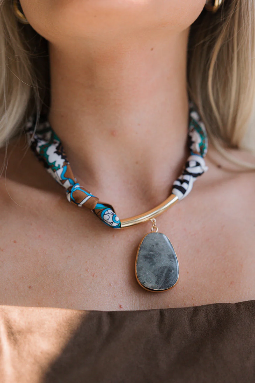 Kylah White Multi & Grey Stone Scarf Necklace - Image 5