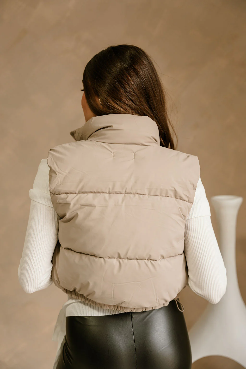 Kyle Taupe Faux Leather Puffer Vest - Image 4