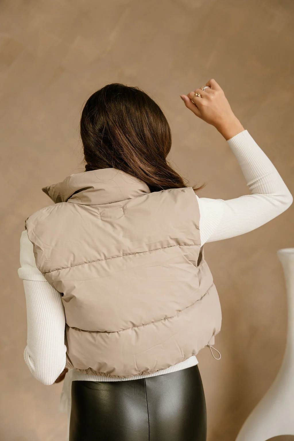 Kyle Taupe Faux Leather Puffer Vest - Image 7