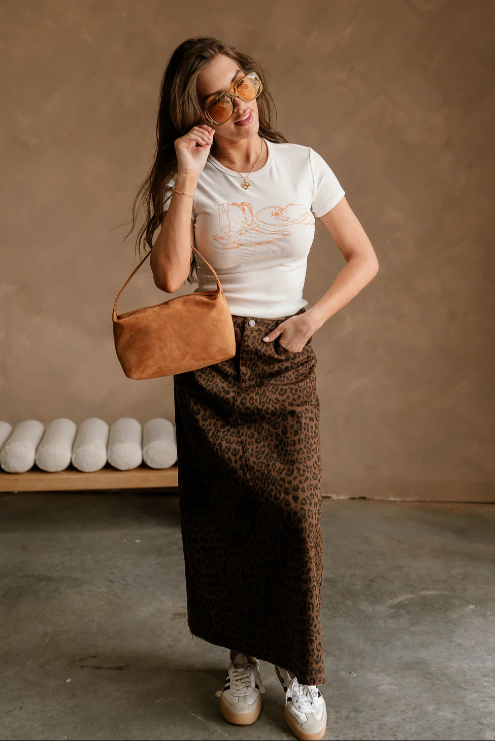 Kylee Cheetah Denim Midi Skirt - Image 2