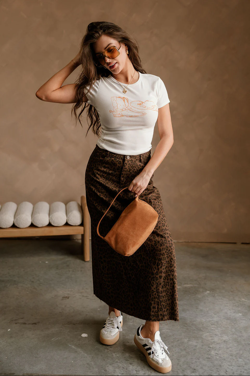 Kylee Cheetah Denim Midi Skirt - Image 3