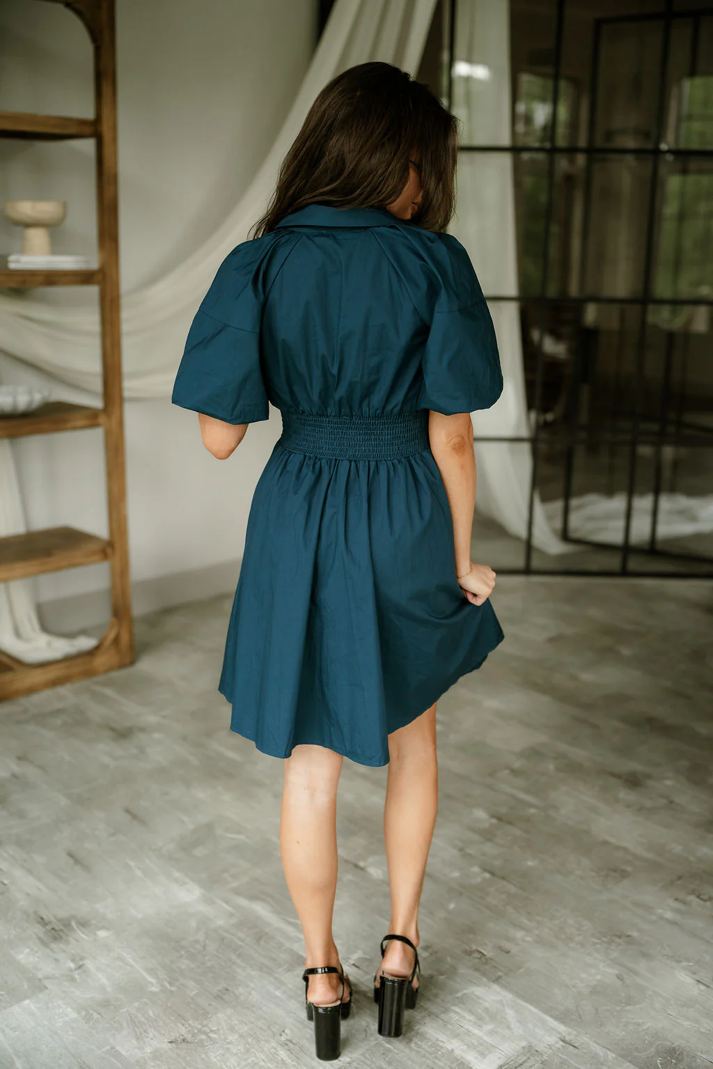 Kyleigh Teal Zip-Up Short Sleeve Mini Dress - Image 9