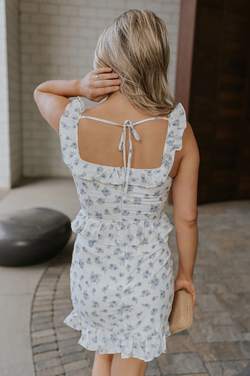 Emerson White Blue Floral Ruffle Mini Dress - Image 4
