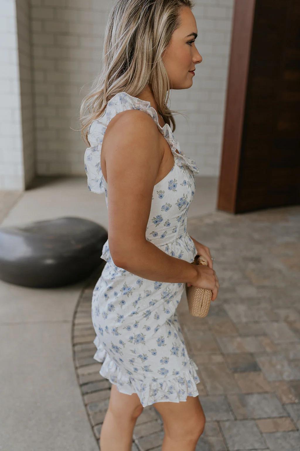 Emerson White Blue Floral Ruffle Mini Dress - Image 5