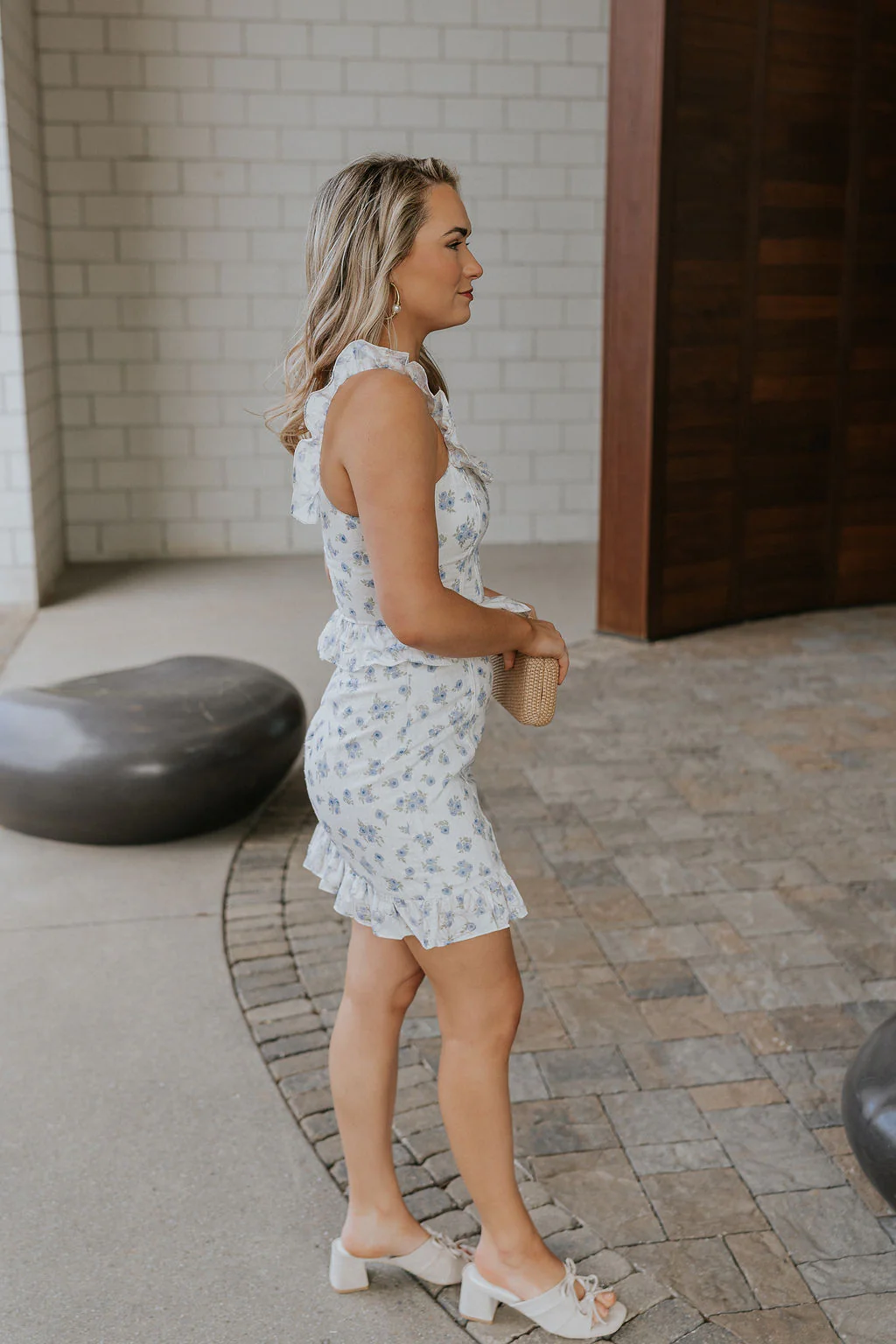 Emerson White Blue Floral Ruffle Mini Dress - Image 8